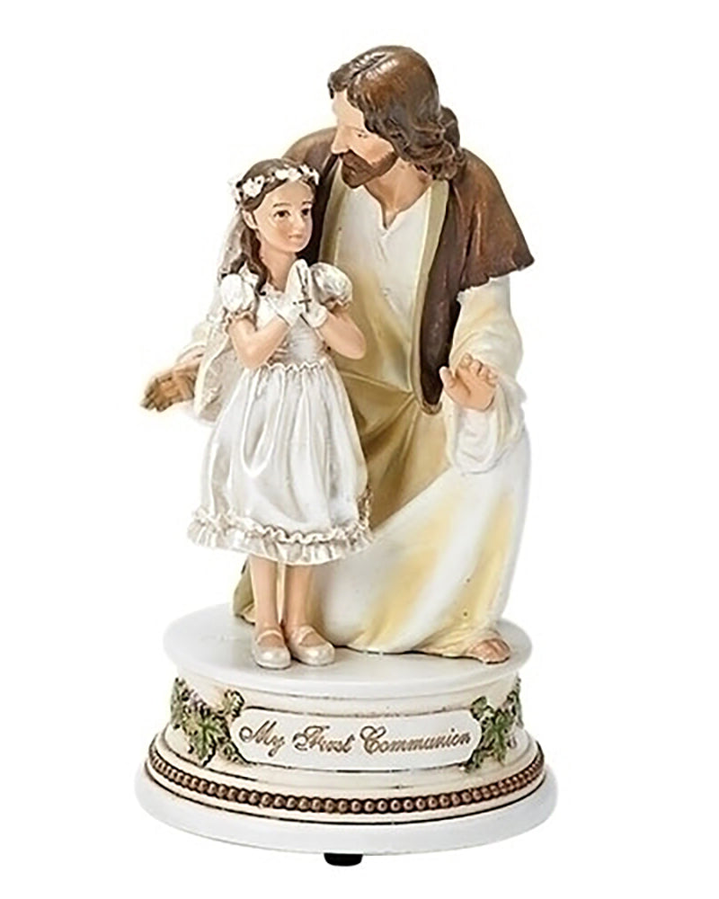 Jesus With Girl: Musical First Communion Statue 7"