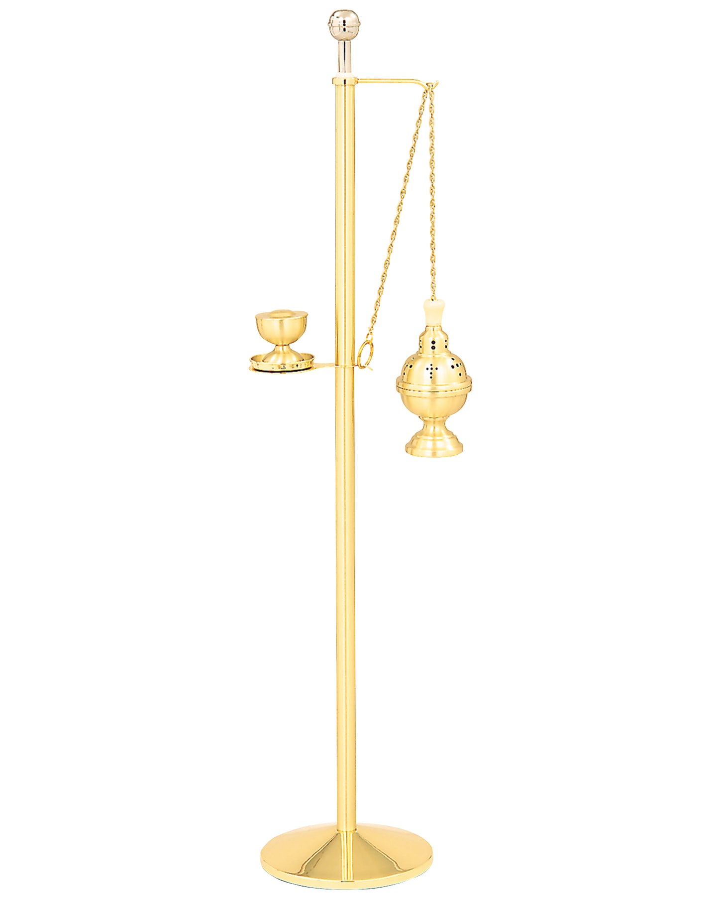 Brass Censer Stand with Stainless Steel Holy Water Sprinkler 50"