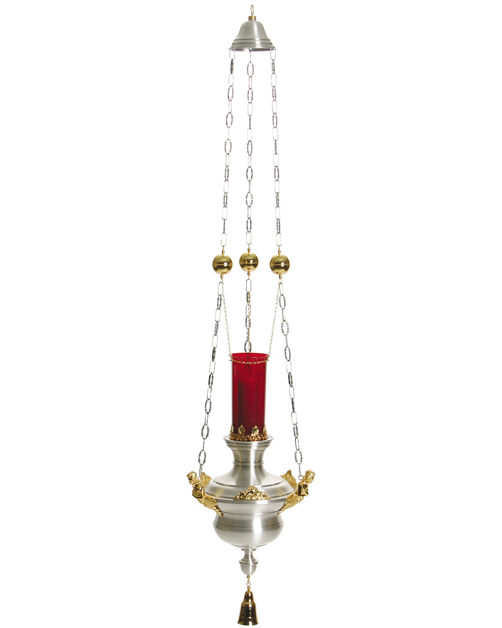 Lámpara de Santuario Colgante de Plata Antigua de 67"
