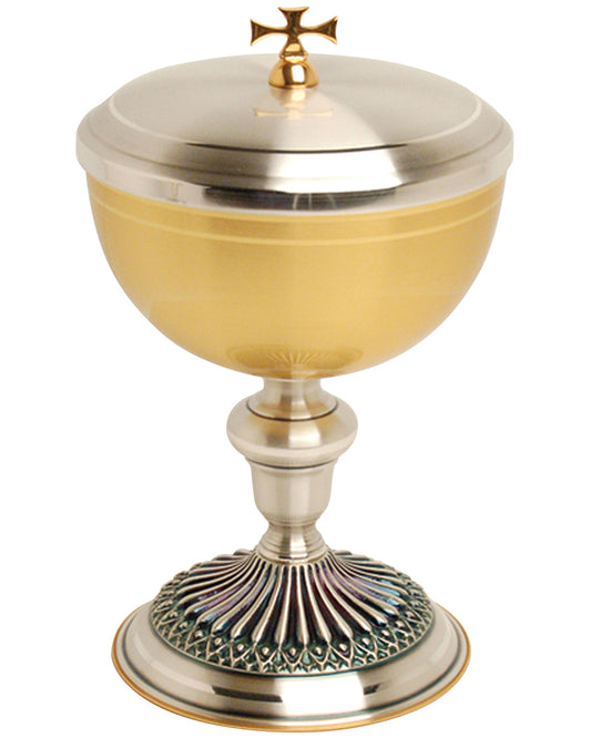 Juego de cáliz y copón de plata bañada en oro de 24 quilates y plata oxidada (base de 10.8 cm)
