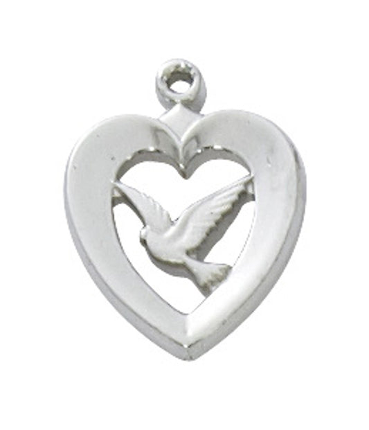 Heart with Dove Pendant Necklace 1/2"