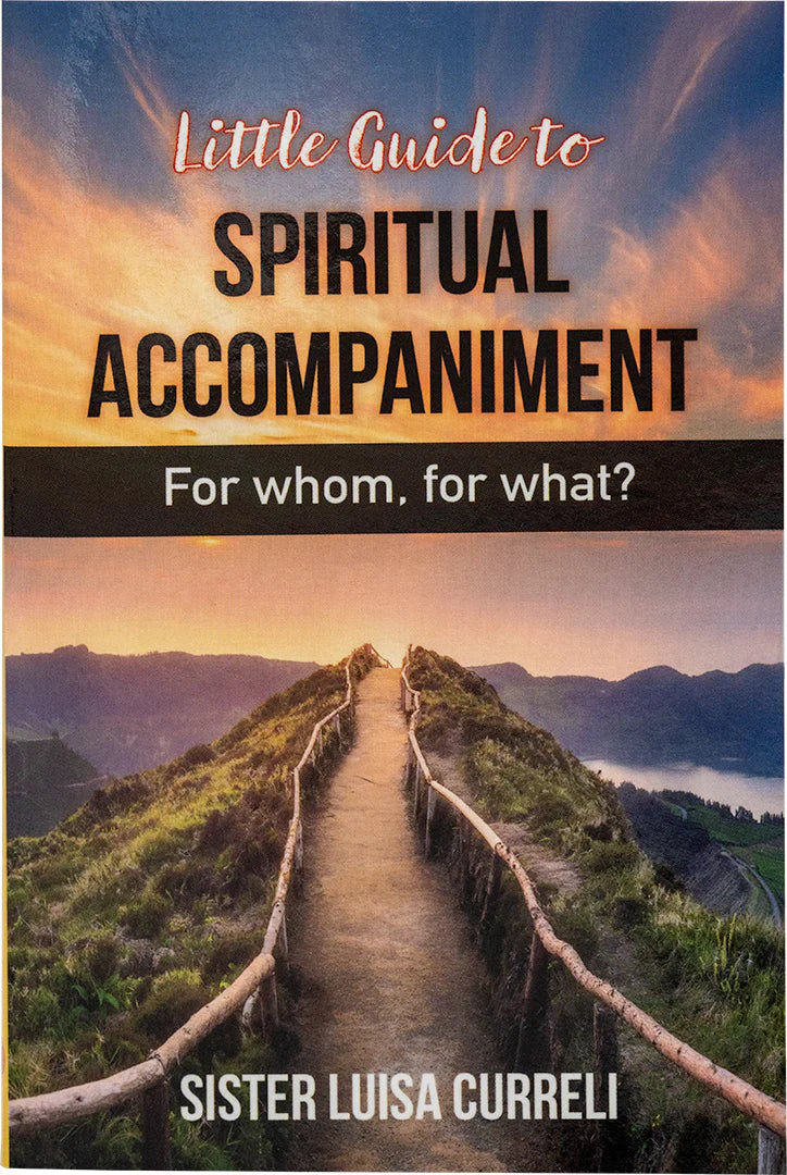 Book cover of 'Little Guide to Spiritual Accompaniment' with a scenic path and mountain background.