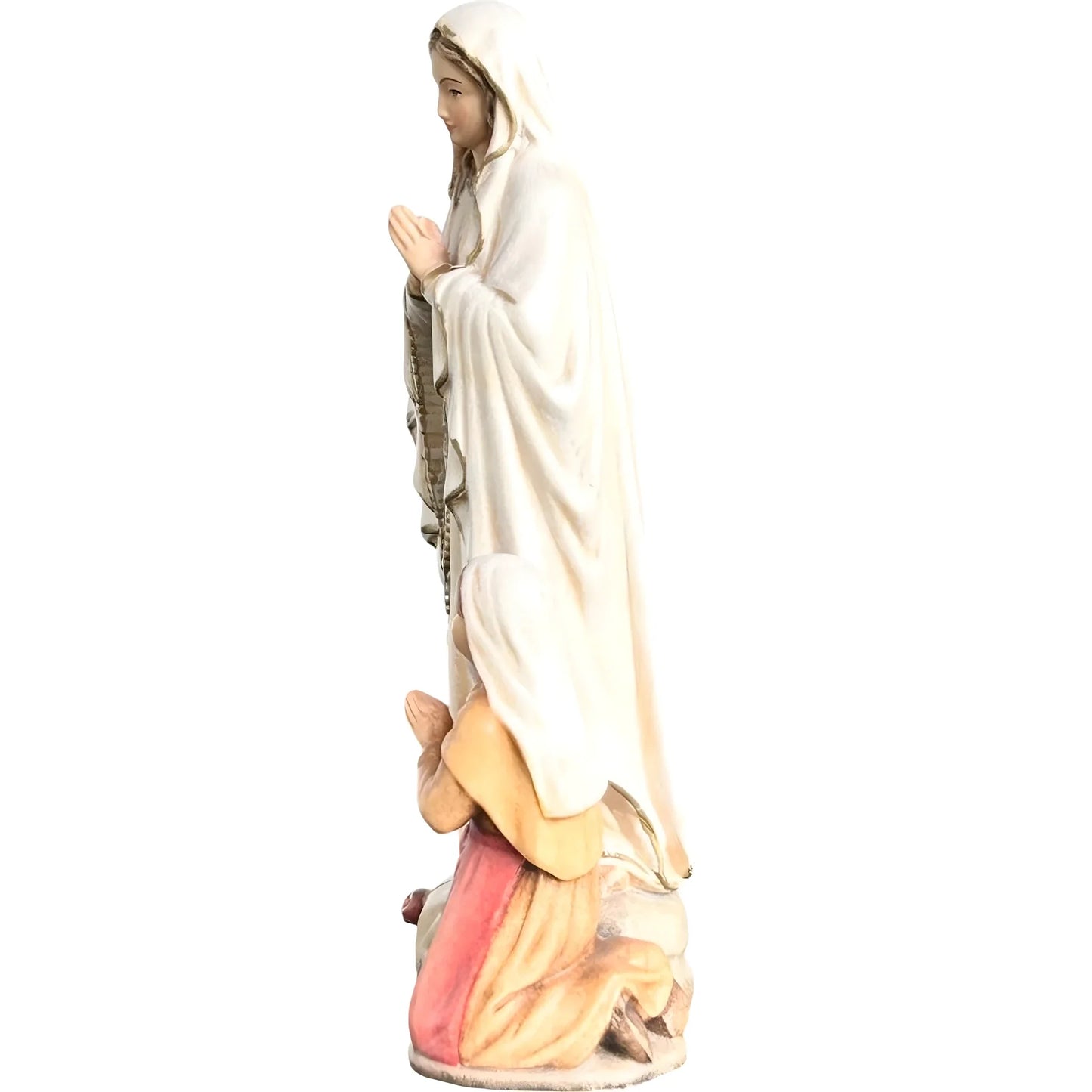 Nuestra Señora de Lourdes con Santa Bernadette tallada en madera de Val Gardena, color