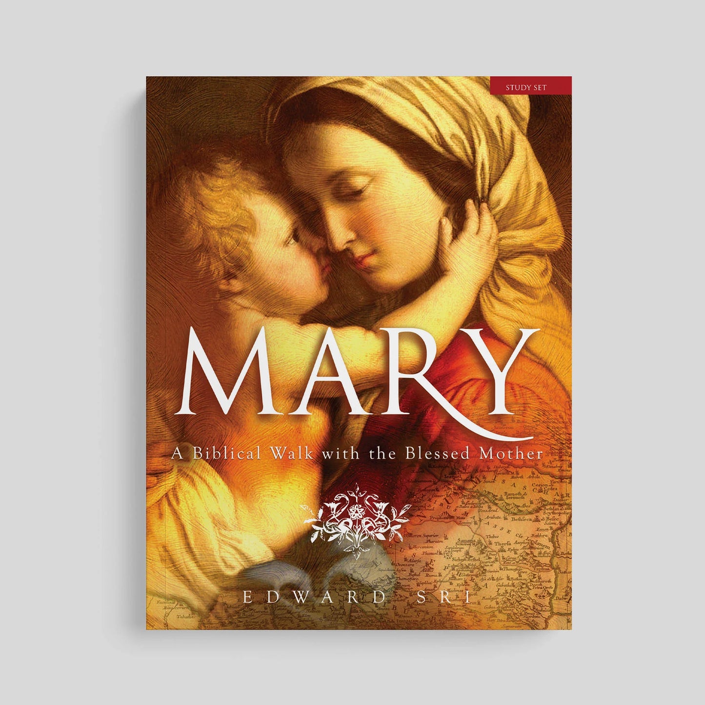 Book cover of 'Mary: A Biblical Walk with the Blessed Mother' by Edward Sri on a gray background