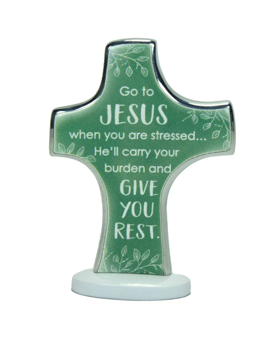 Metal Bedtime Cross: Jesus Gives You Rest 3"