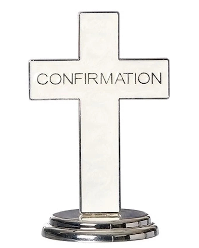 Cross-shaped object with 'CONFIRMATION' text on a white background