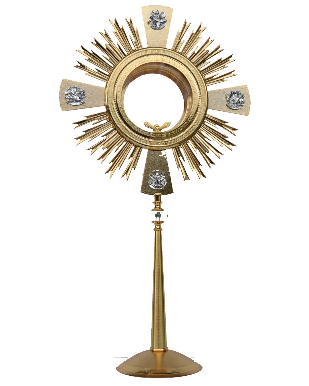 Gold monstrance on a white background.