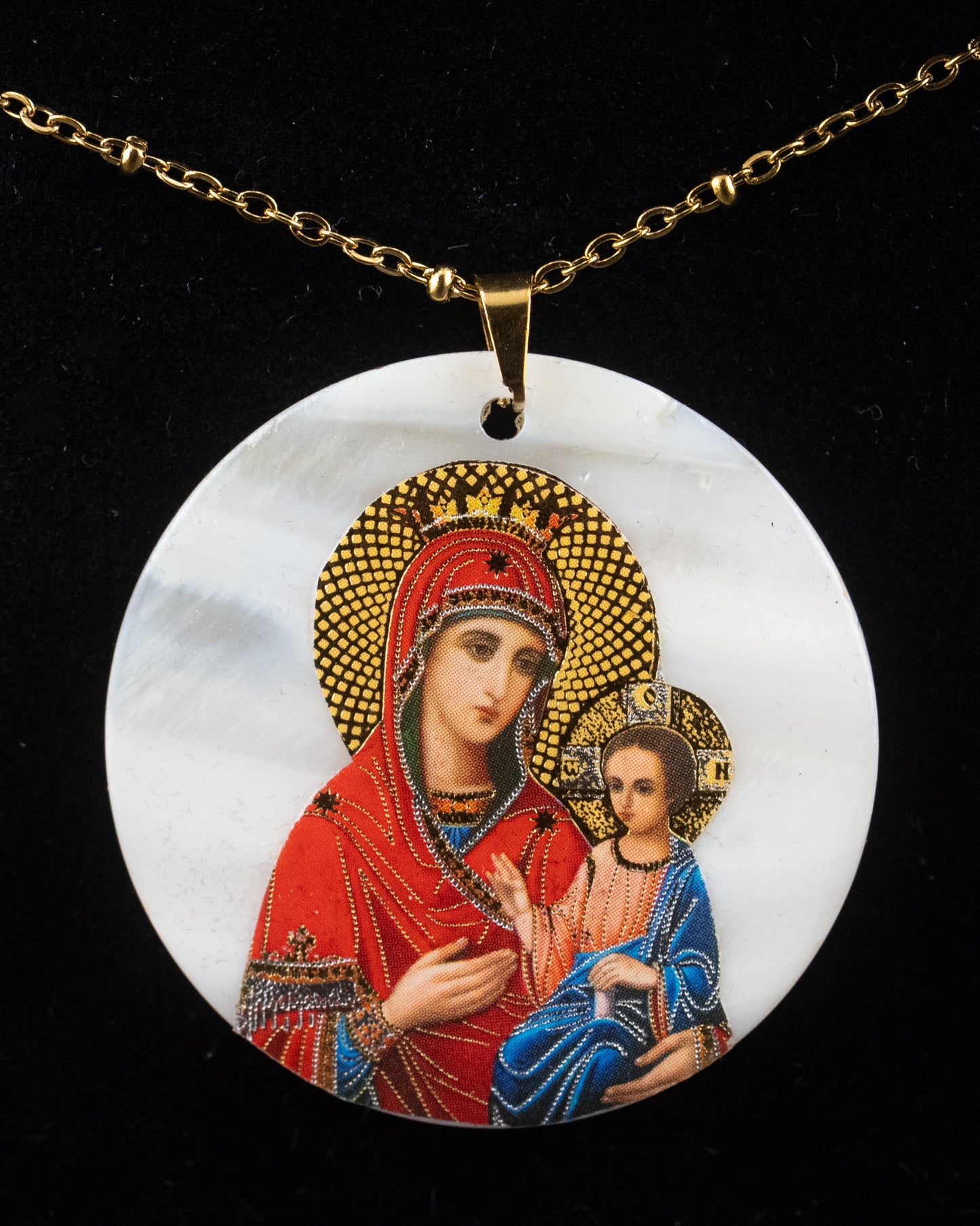 Collar con colgante de Ntra. Sra. de Smolensk sobre nácar
