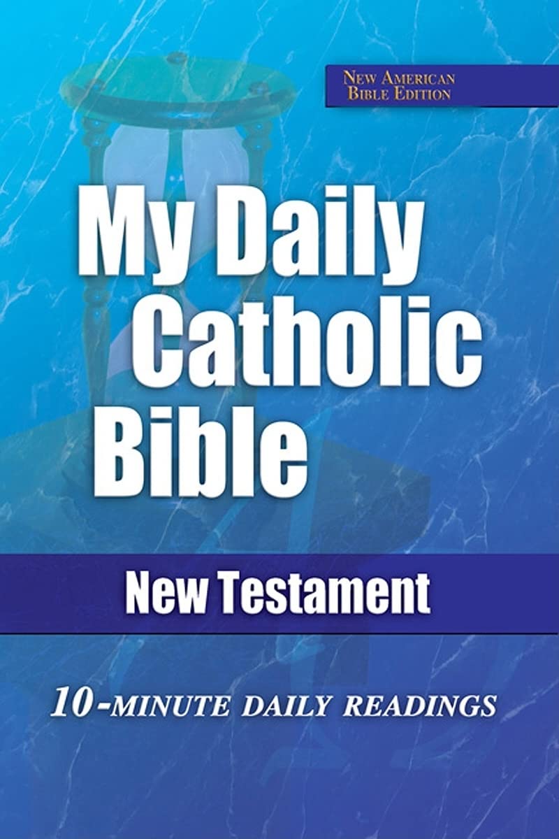 Cover of 'My Daily Catholic Bible New Testament' with blue background and white text