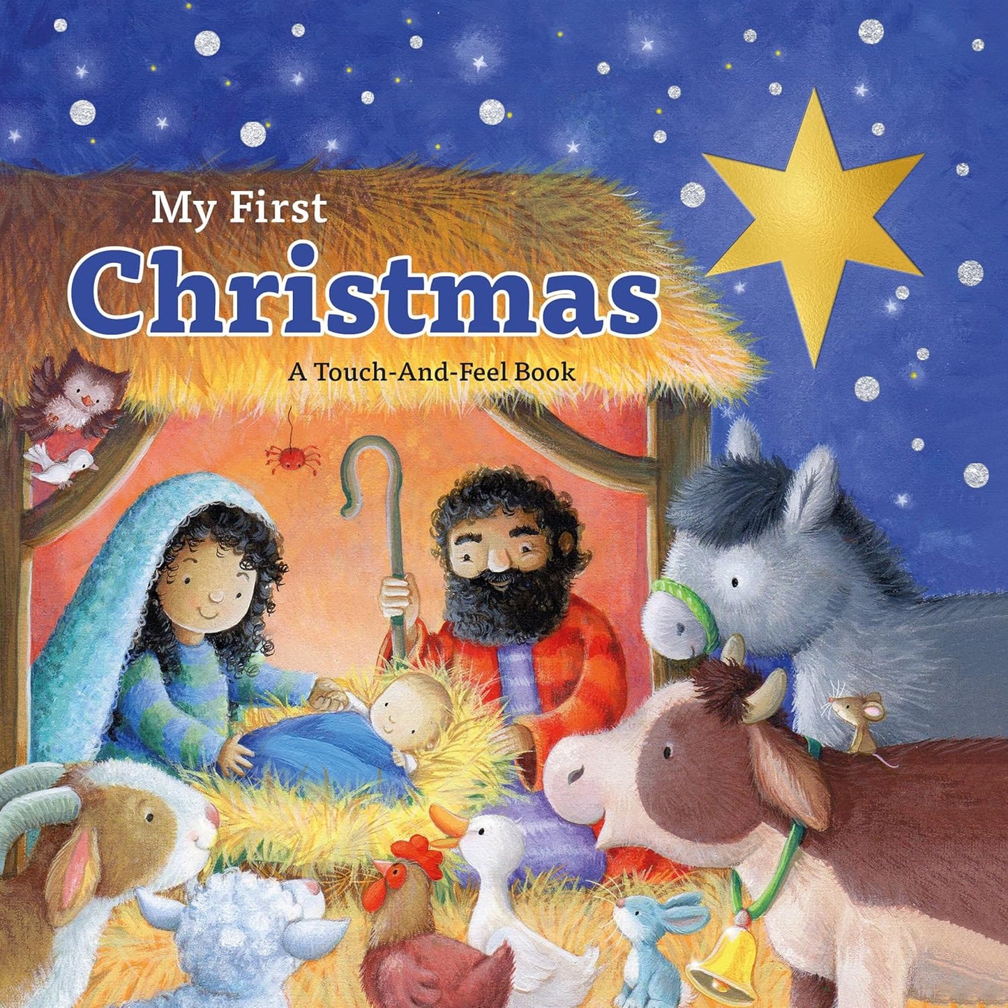 Book cover of 'My First Christmas' with nativity scene illustration.