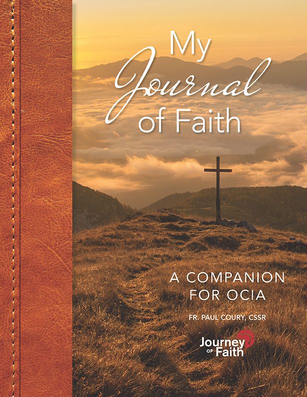 Journal of Faith with cross on mountain design