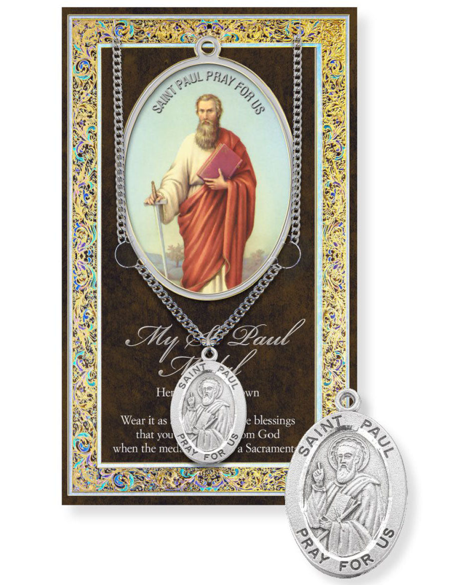 Saint Paul pendant with chain on an ornate card