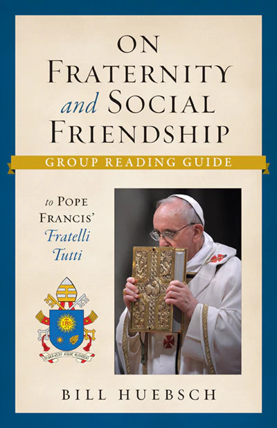 Book cover of 'On Fraternity and Social Friendship' with a portrait of a pope and text.