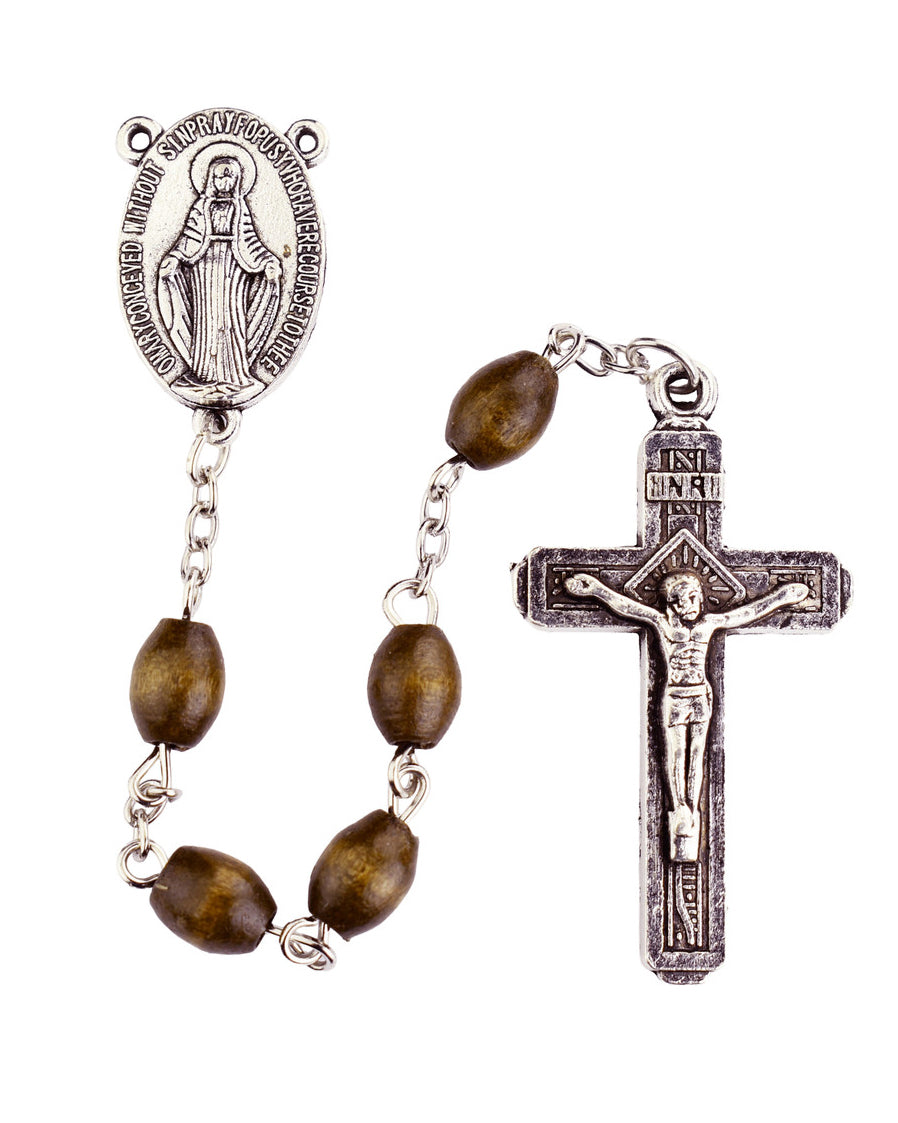 Chapelet marron Fatima avec crucifix argenté