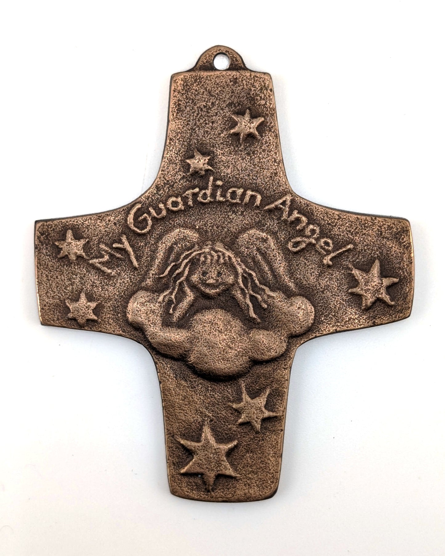 Solid Bronze Guardian Angel Wall Cross 3.5"