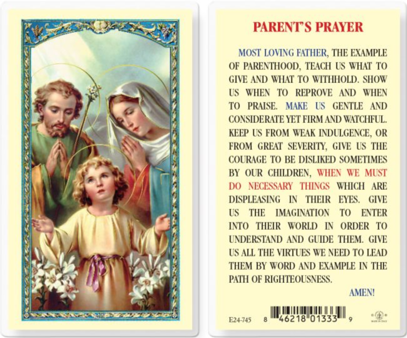 Parent's Prayer Holy Card