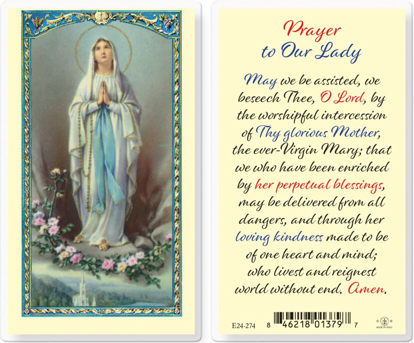 Prayer to Our Lady of Lourdes Holy Card