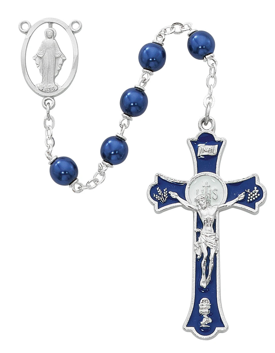 7mm Metallic Blue Crucifix Rosary