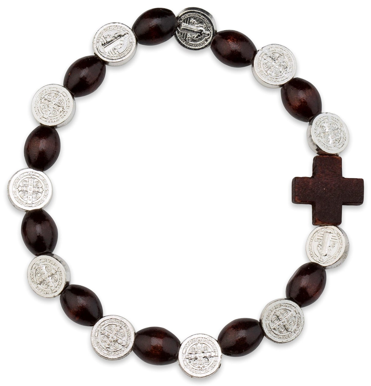 St. Benedict Dark Brown Wood Stretch Bracelet