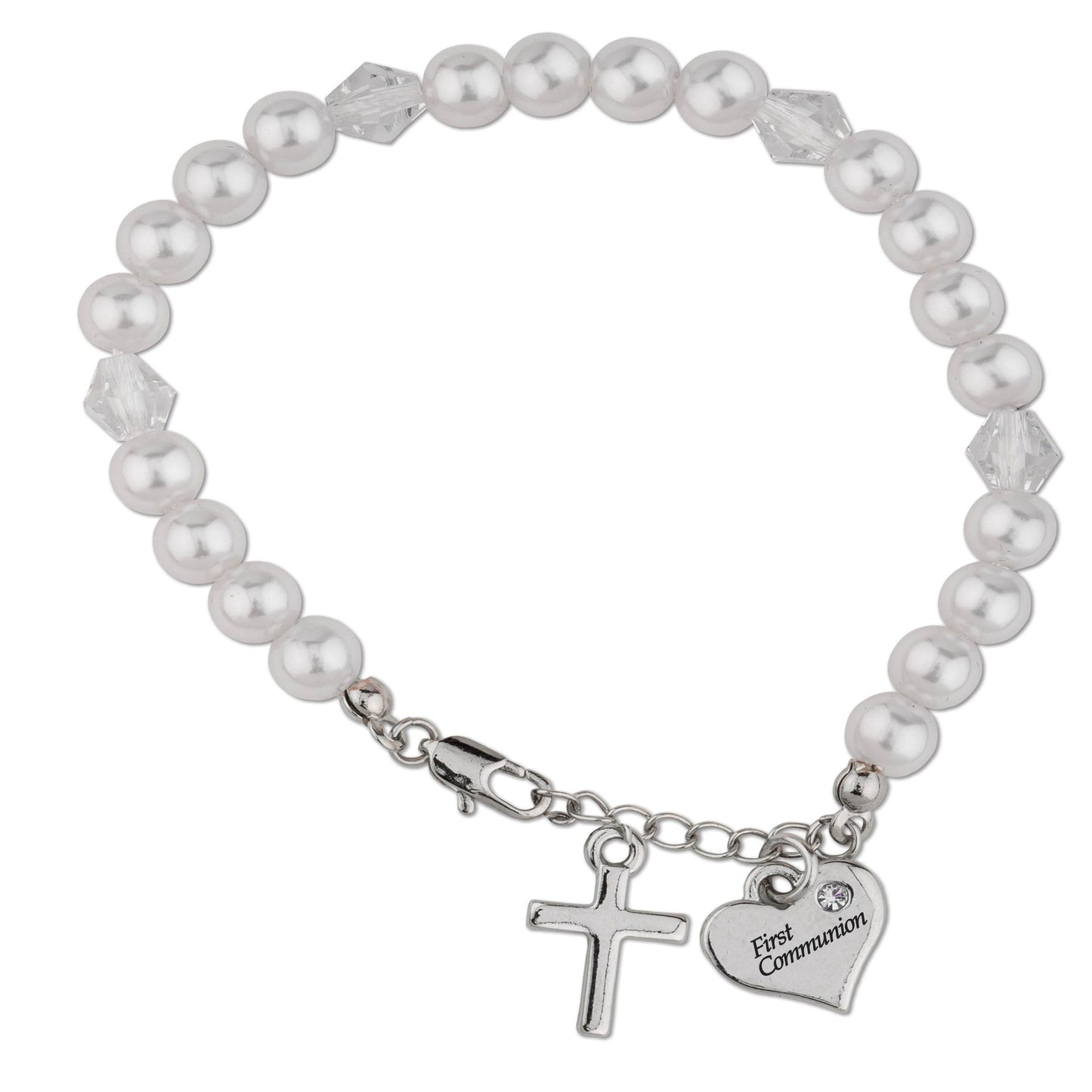 White Glass Bead Bracelet with Communion Charm