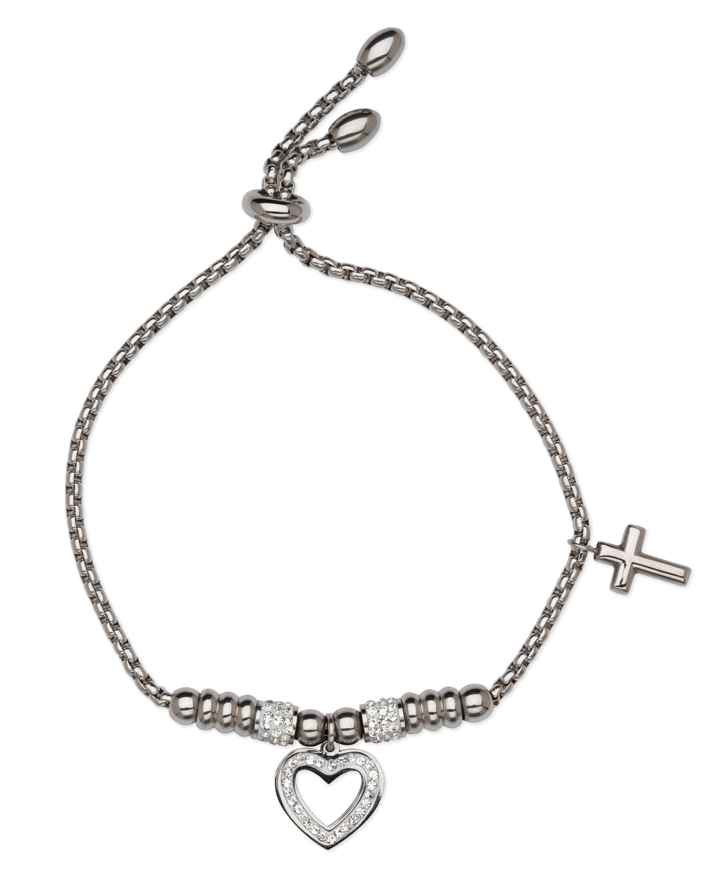 Bracelet en argent avec breloques cœur et croix