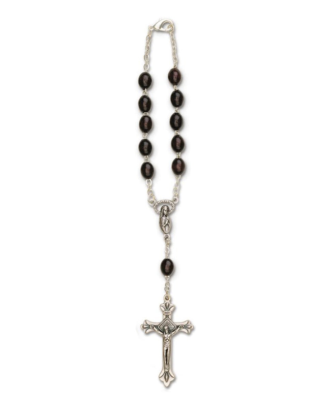 Our Lady and Sacred Heart Brown Bead Auto Rosary