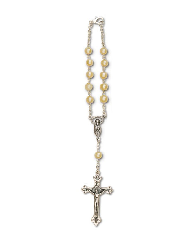 White Glass Pearl Auto Rosary