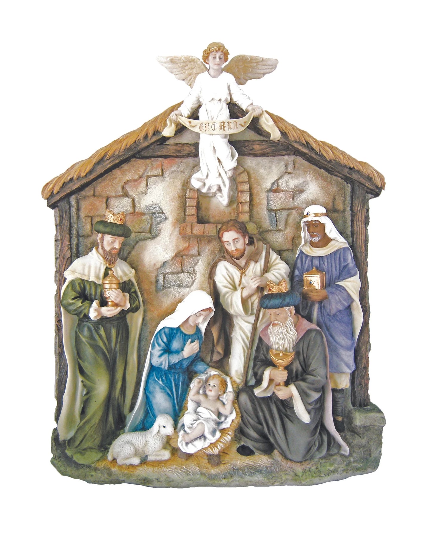 Hand-Painted Colourful Nativity Plaque 16"
