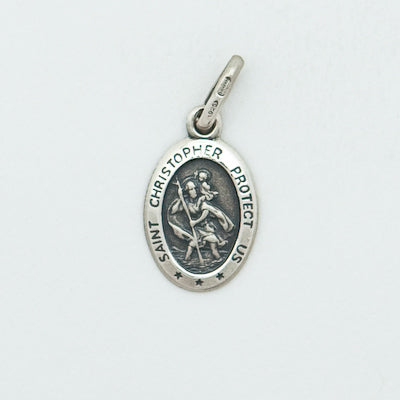 Sterling Silver Small Shiny Oval Saint Christopher