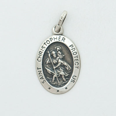 Sterling Silver Medium Shiny Oval Saint Christopher Medal