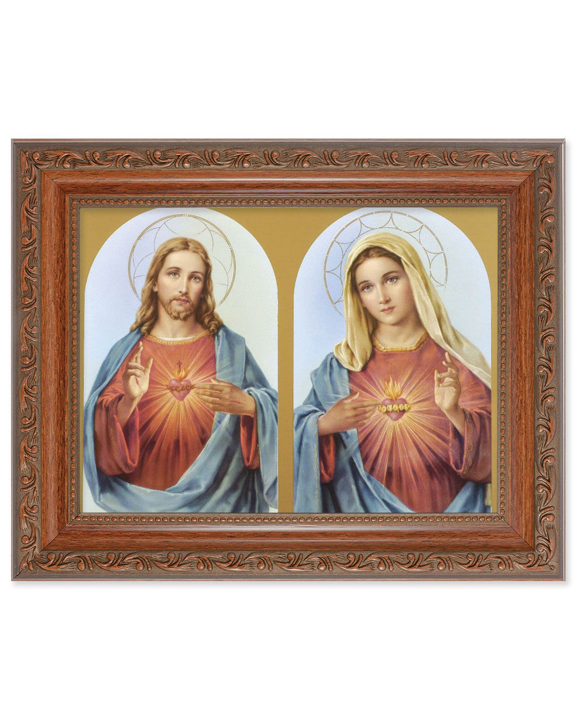 Sacred Hearts Ornate Mahogany-Framed Picture 8.25x10"