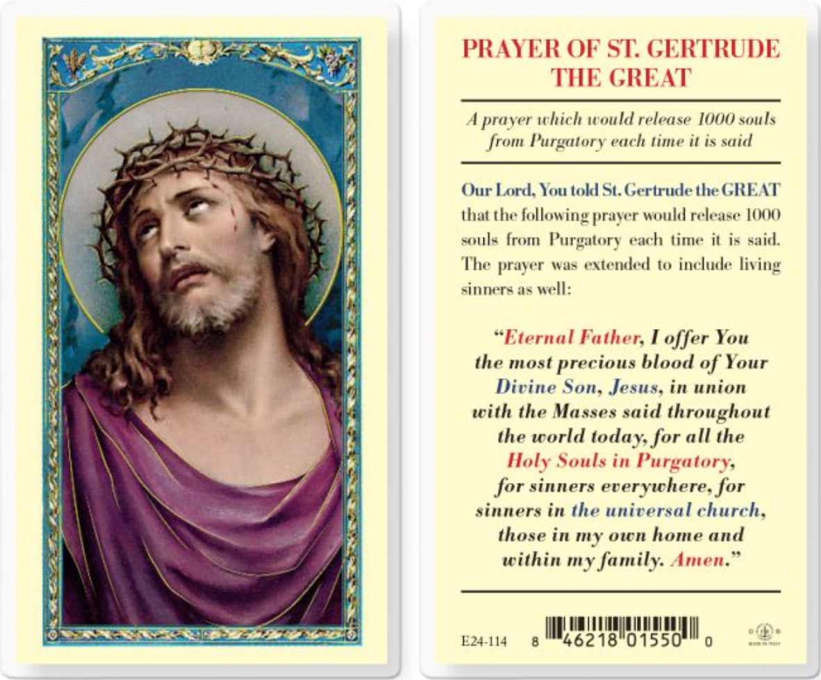 St. Gertrude Prayer Card: Prayer For Holy Souls In Purgatory
