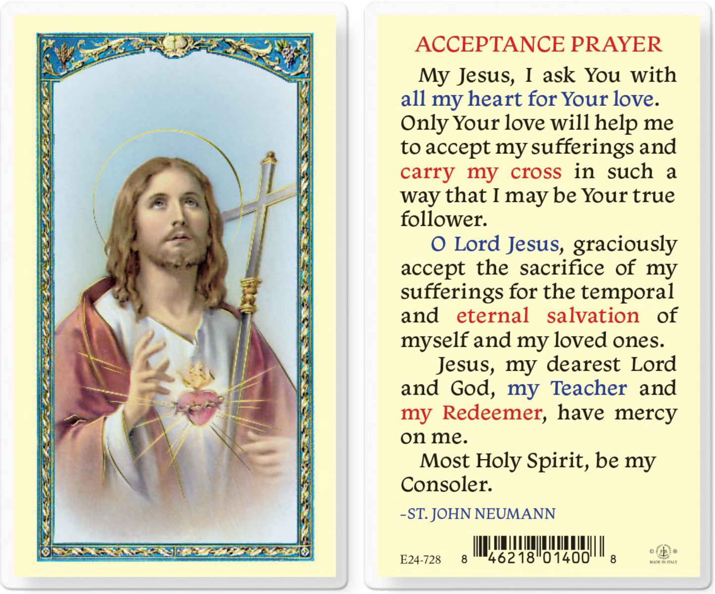 Acceptance Prayer Laminated Holy Card