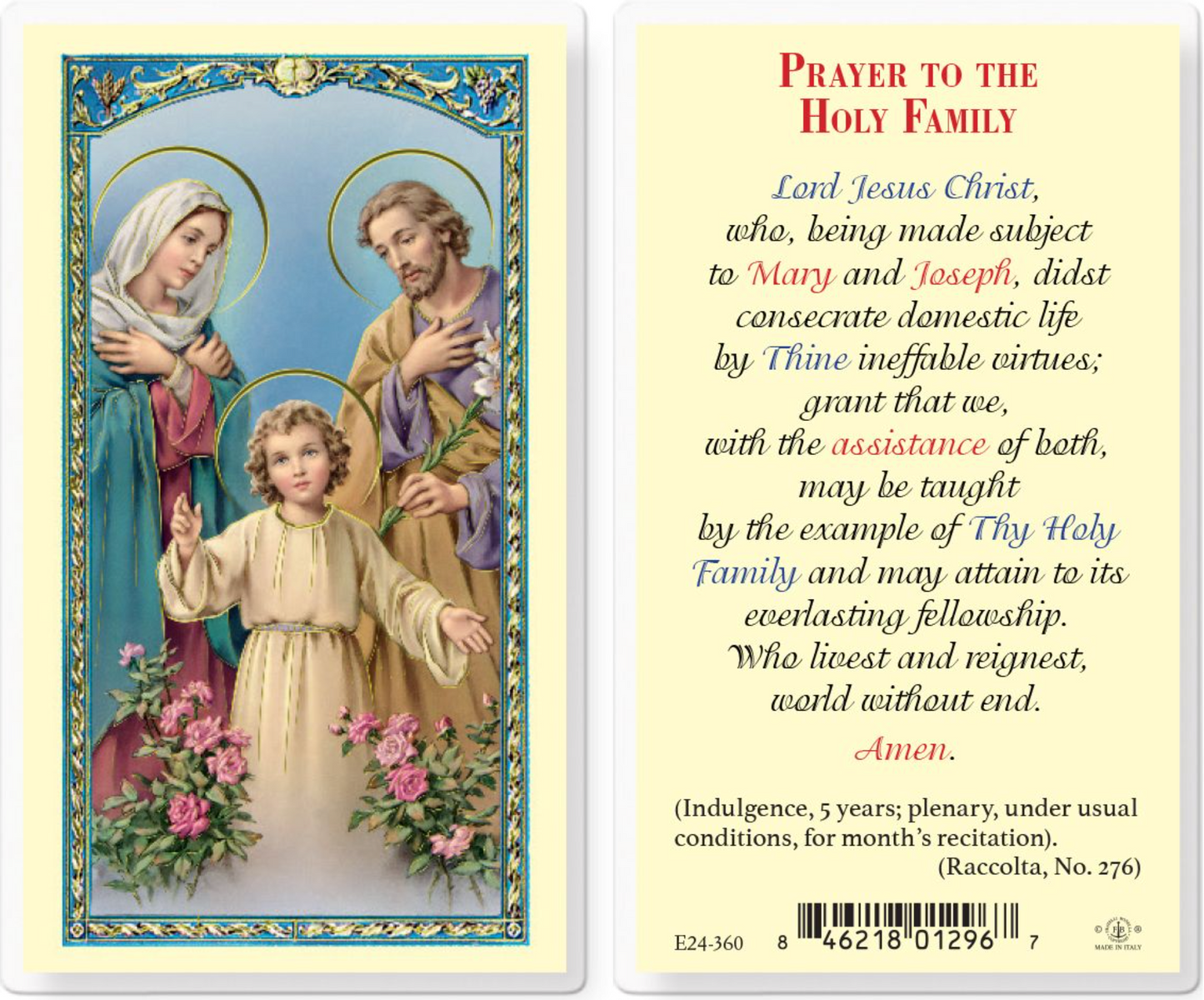 Holy Family Laminated Holy Card