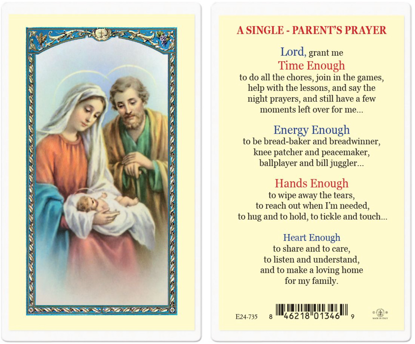 Estampa de oración para padres solteros
