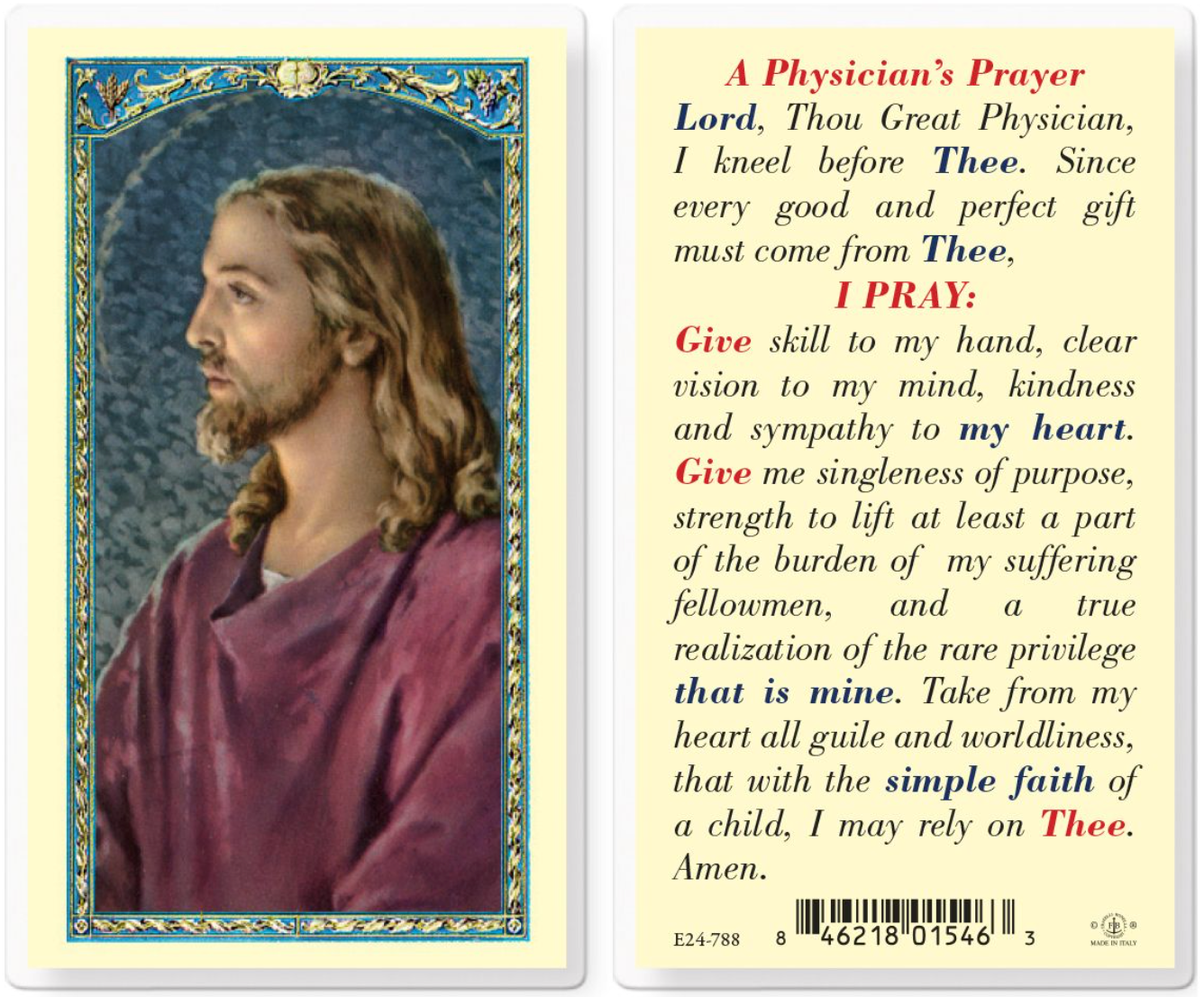 A Physician's Prayer Holy Card