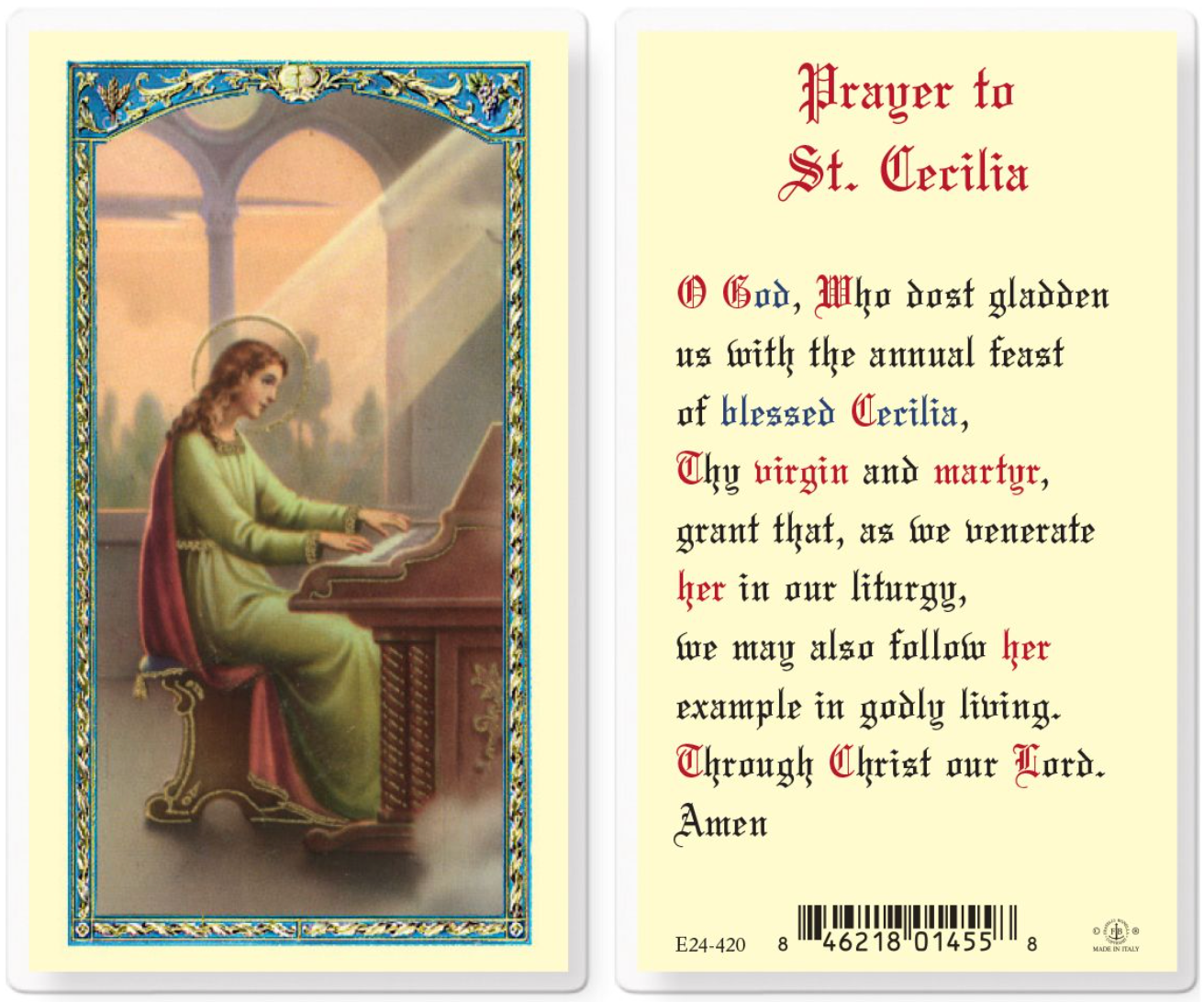 Prayer to Saint Cecilia Holy Card