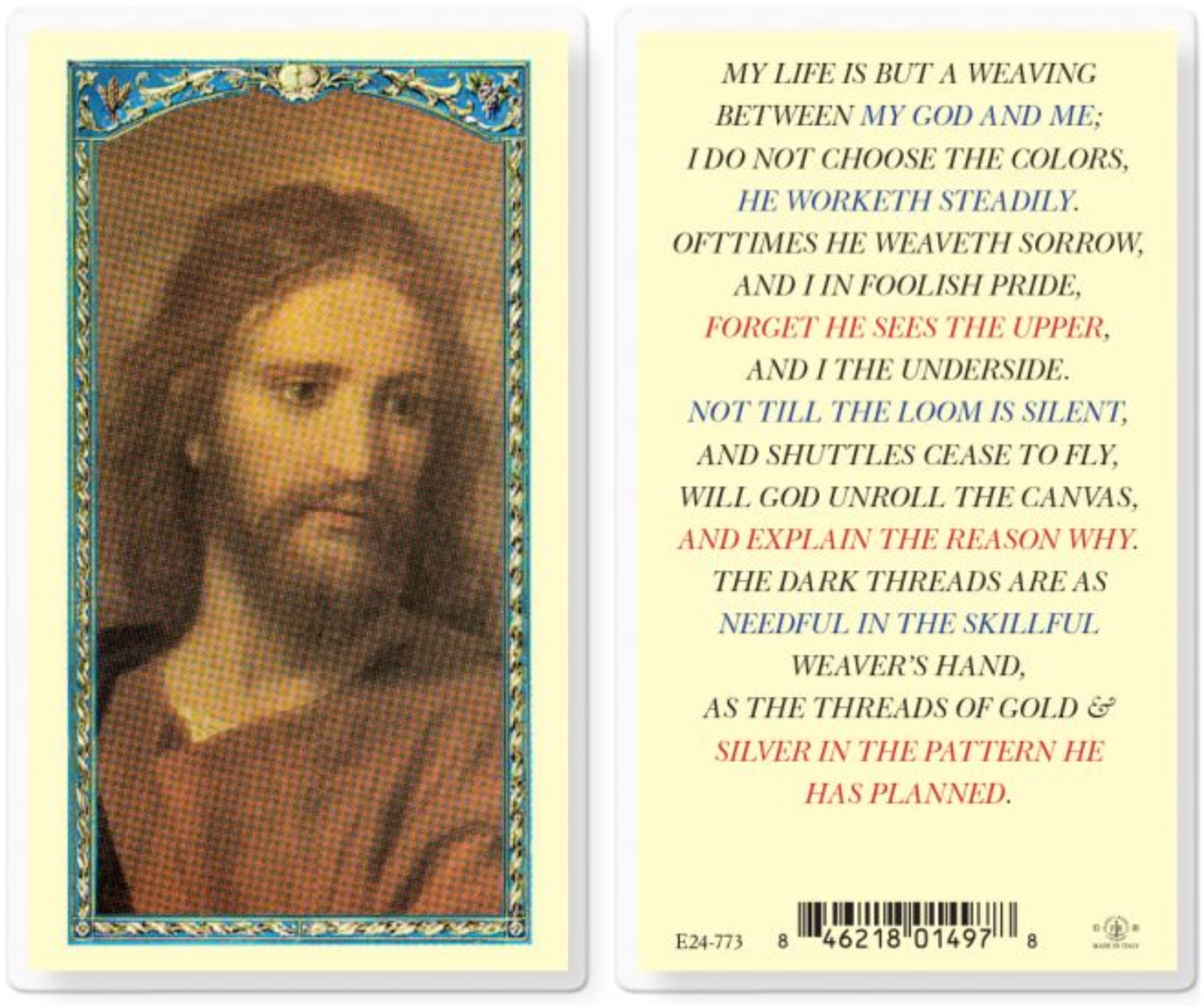 Carte sainte « Ma vie n'est qu'un tissage »