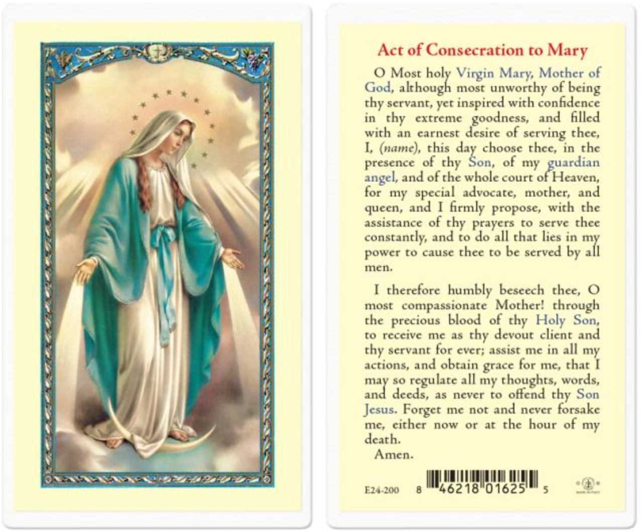 Devociones a la Santísima Virgen María Estampa Laminada