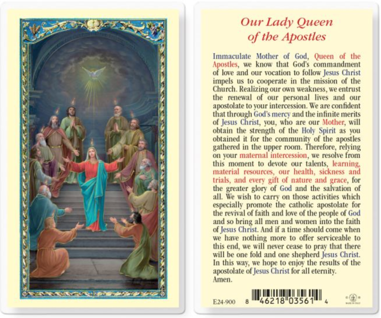 Our Lady Queen of the Apostles Holy Card