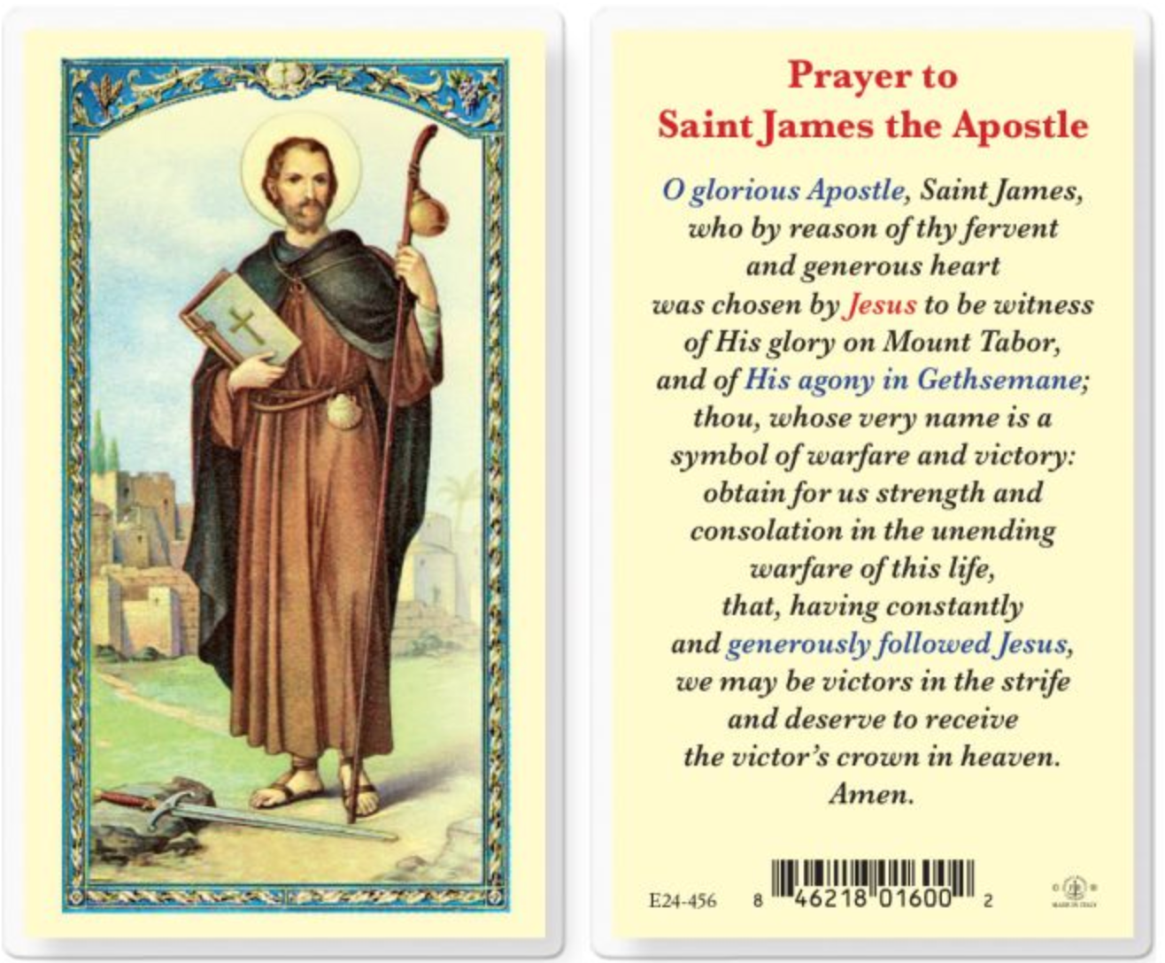Prayer to Saint James the Apostle Holy Card