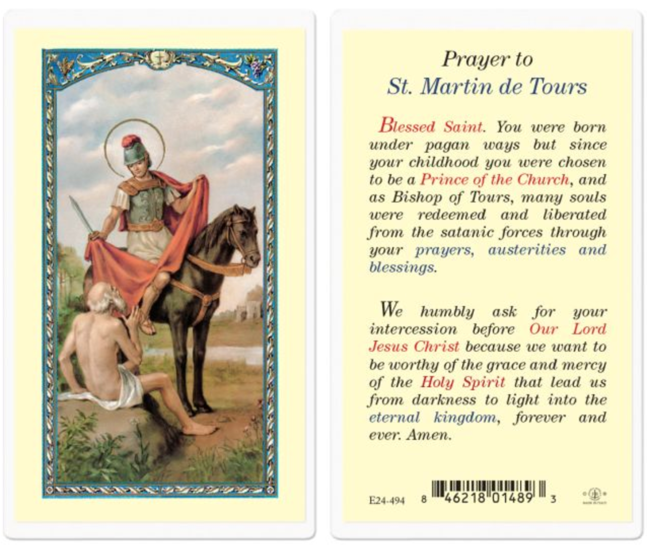 Prayer to Saint Martin of Tours Holy Card