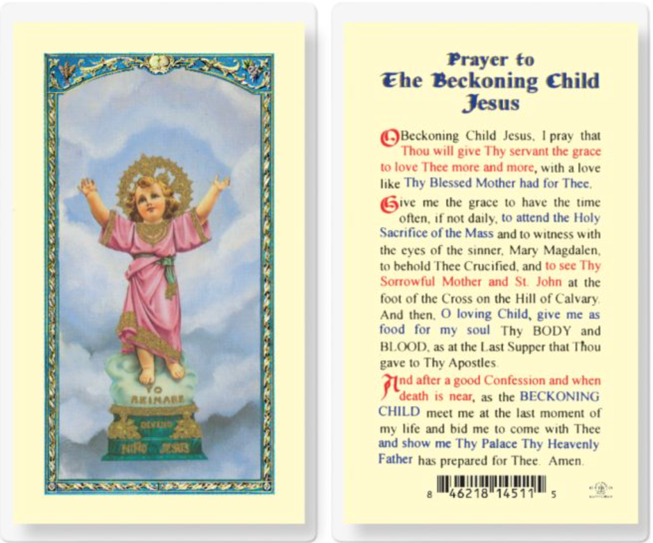 The Beckoning Child Jesus Holy Card