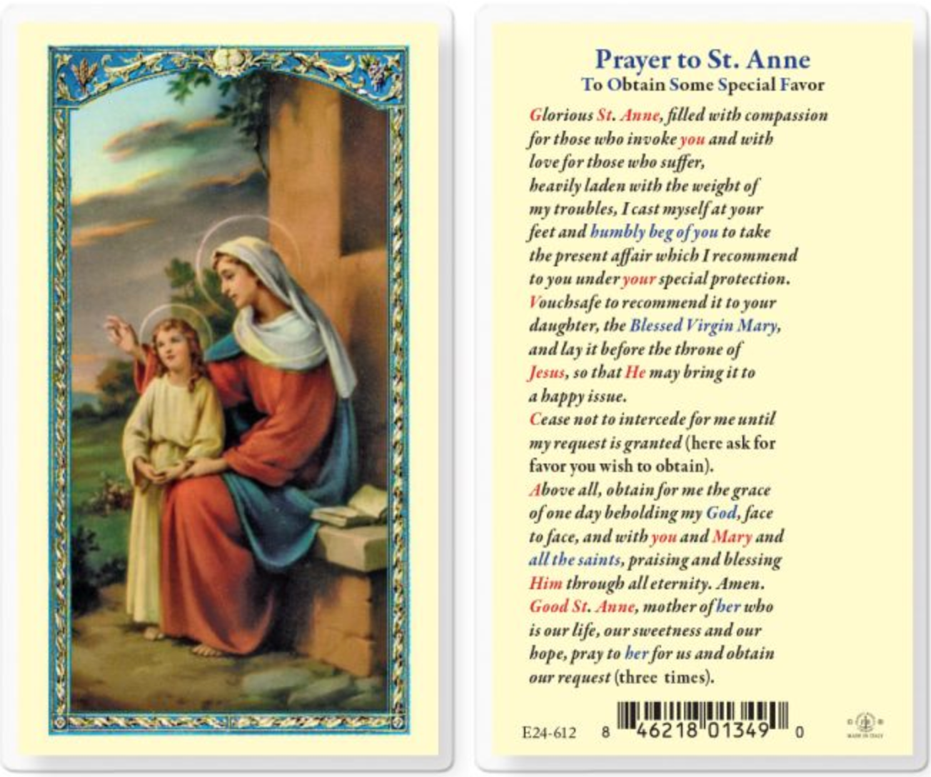 Saint Anne Holy Card
