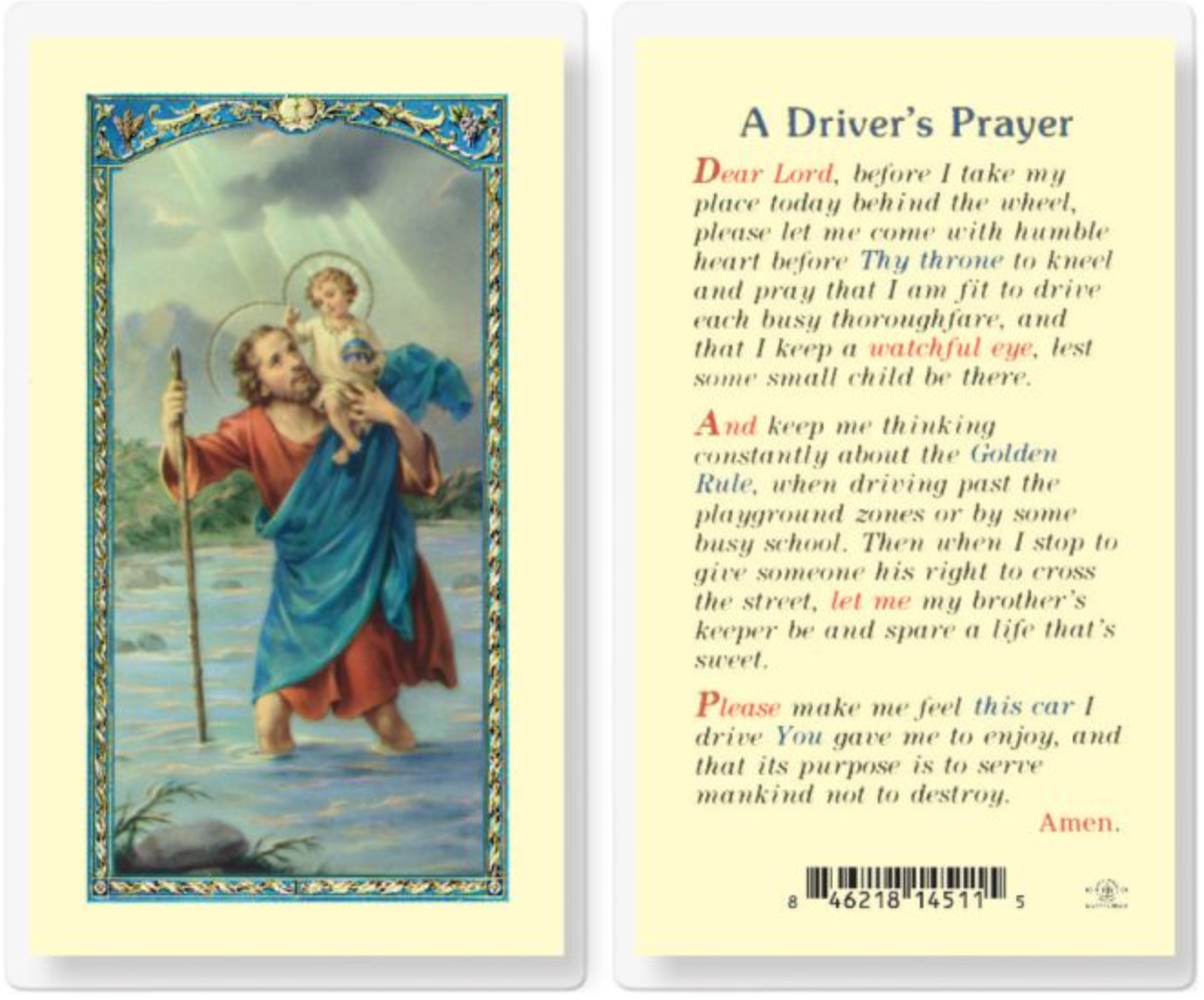 Saint Christopher - A Driver's Prayer Holy Card
