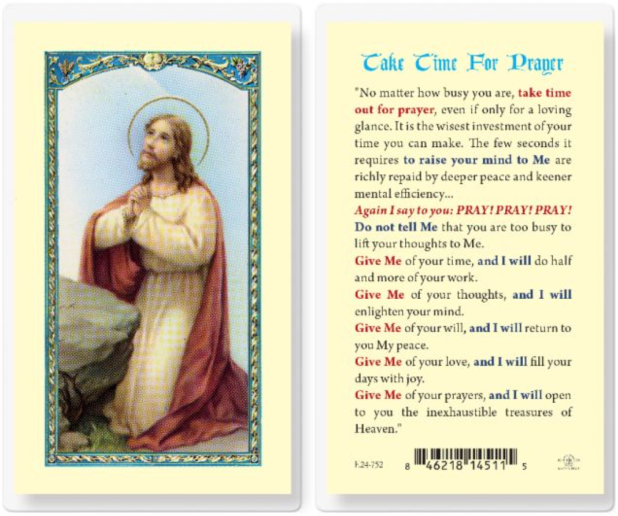 Take Time For Prayer Holy Card