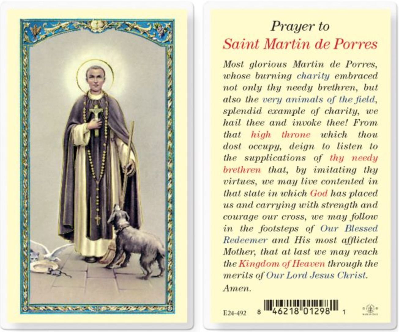 Saint Martin De Porres Holy Card