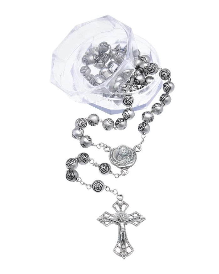 Silver Rose-Shaped Rosary