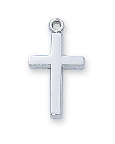 Simple Silver Cross Pendant on Chain 13/16"