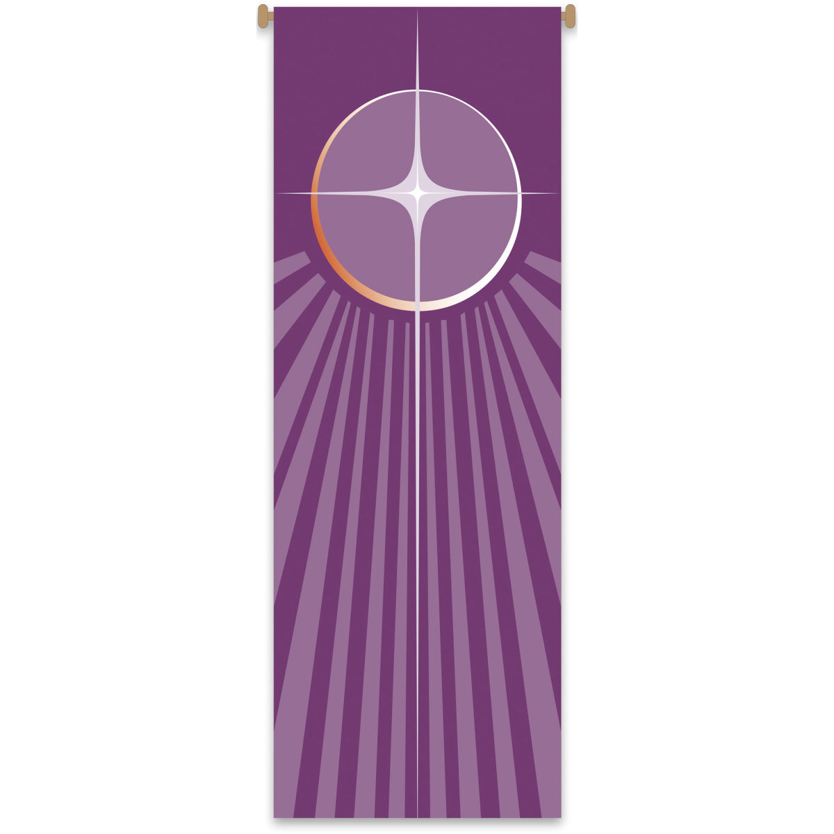 Purple parish banner with a central circular design on a white background